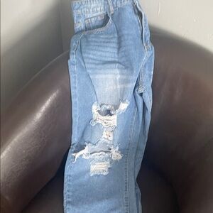 SHEIN Blue Distressed Straight Leg Jeans